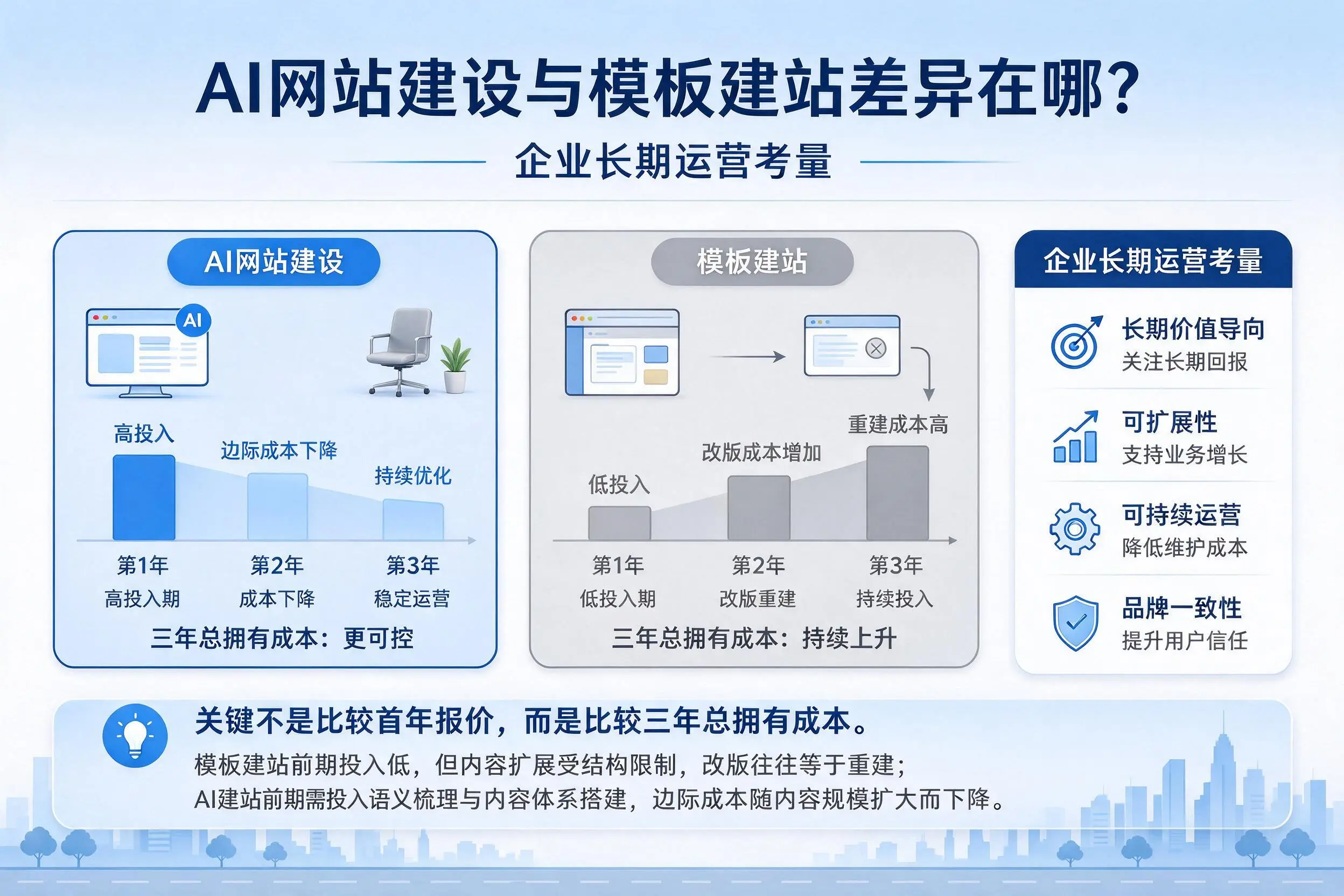 AI网站建设与模板建站差异在哪?聊城企业长期运营考量
